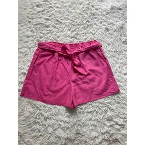 Milk + Honey Essentials Linen Blend Belted High Waisted Paper Bag Shorts